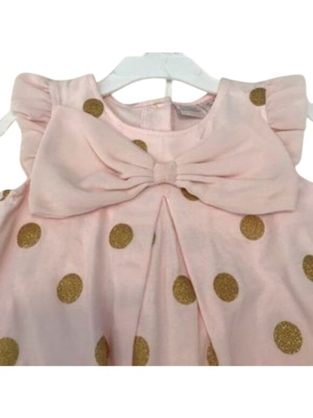 Catherine Malandrino Pink & Gold Polka Dot Dress With Ivory Leggings - Picture 2 of 3